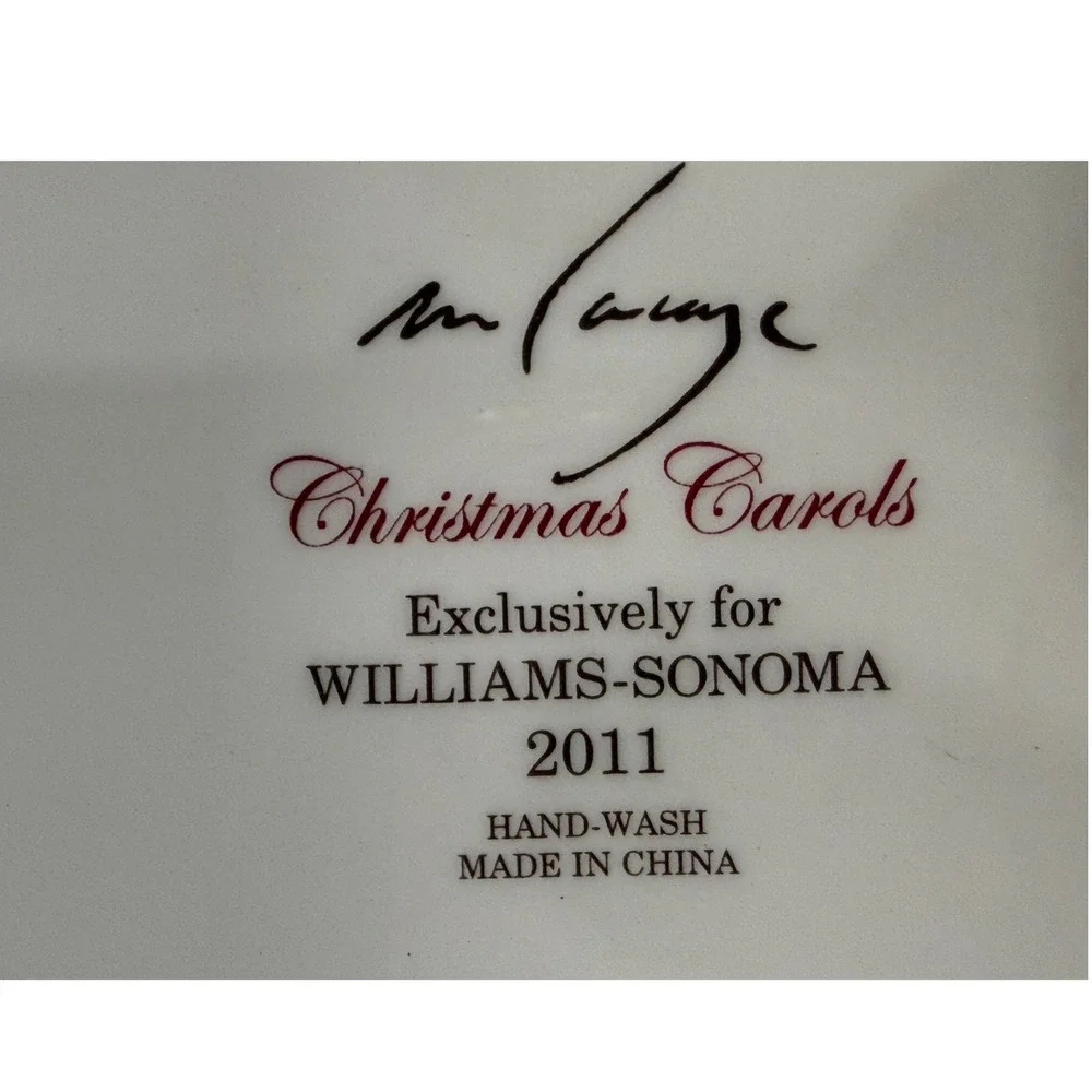 Williams Sonoma Christmas Carols Ceramic Lidded Drum Bowl Container Red Bow 2011